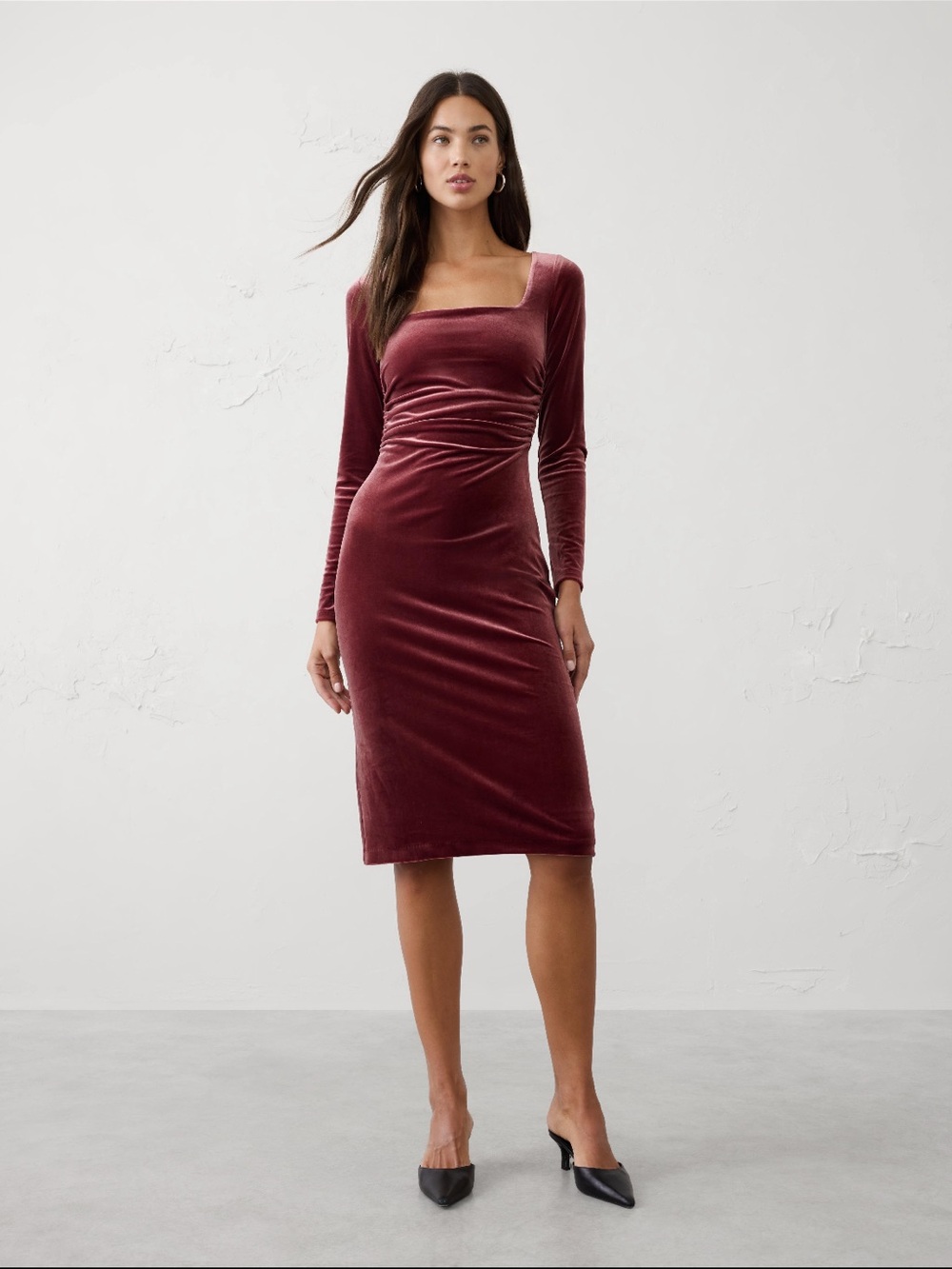Banana Republic Burgundy Velvet Long-Sleeve Square-Neck Dress NWOT